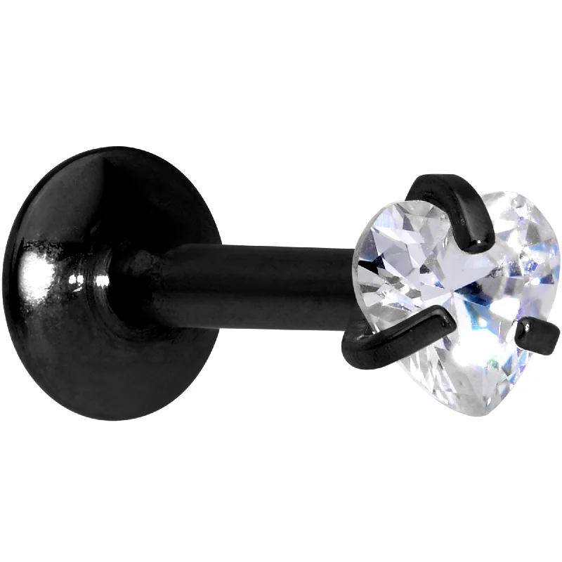 1/4 Clear Heart CZ Black PVD Internally Threaded Labret Monroe