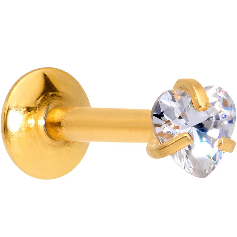 1/4 Clear Heart CZ Gold PVD Internally Threaded Labret Monroe