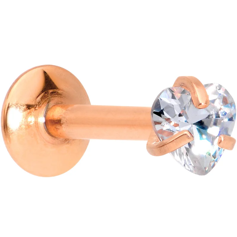 1/4 Clear Heart CZ Rose Gold PVD Internally Threaded Labret Monroe