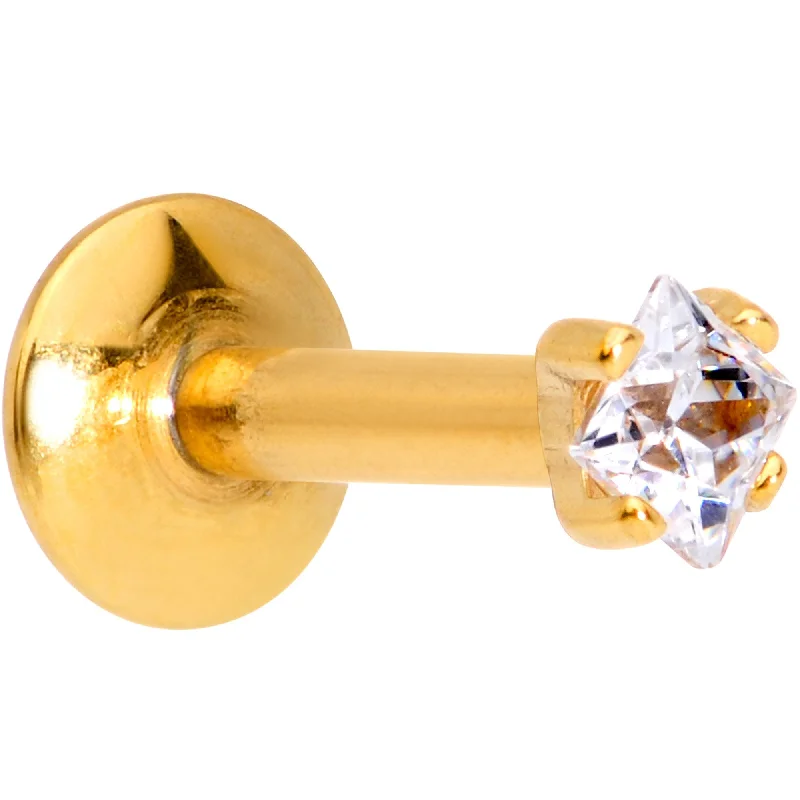 1/4 Clear Square CZ Gold PVD Internally Threaded Labret Monroe