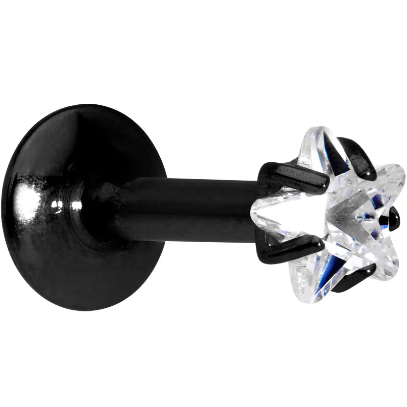 1/4 Clear Star CZ Gem Black PVD Internally Threaded Labret Monroe