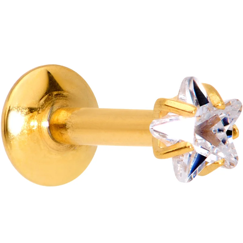 1/4 Clear Star CZ Gem Gold PVD Internally Threaded Labret Monroe