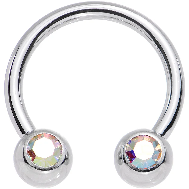 14 Gauge 1/2 Aurora Gem Horseshoe Circular Barbell