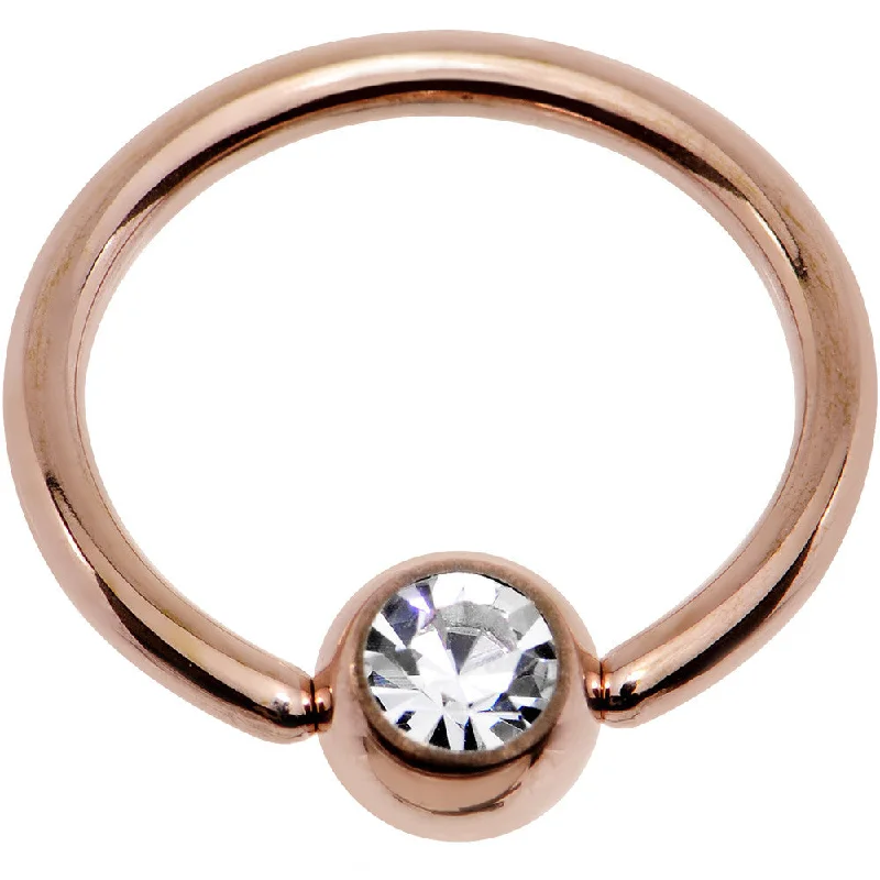 14 Gauge 1/2 Clear Gem 5mm Ball Rose Gold IP Steel BCR Captive Ring