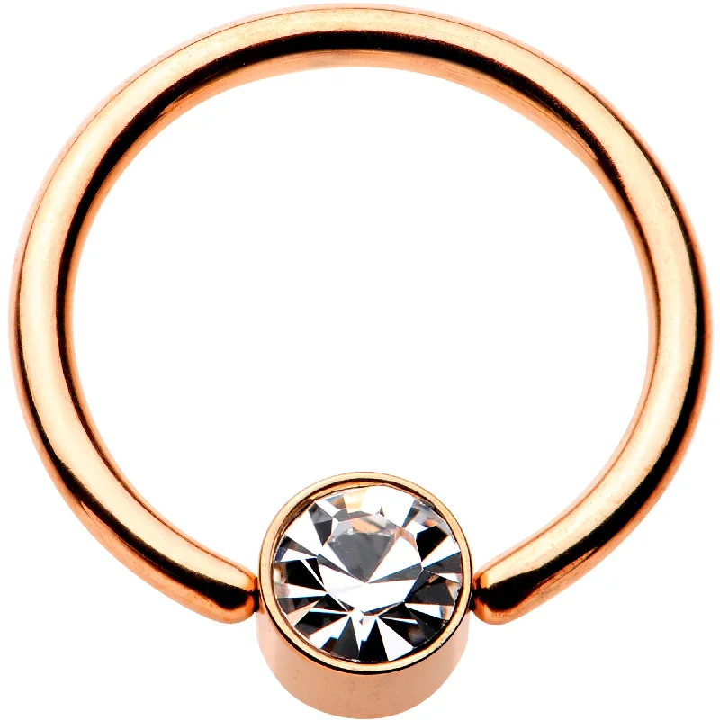 14 Gauge 1/2 Clear Gem 5mm Disc Rose Gold IP BCR Captive Ring