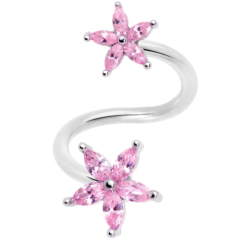 14 Gauge 1/2 Pink Gem Star Flower Spiral Twister Belly Ring