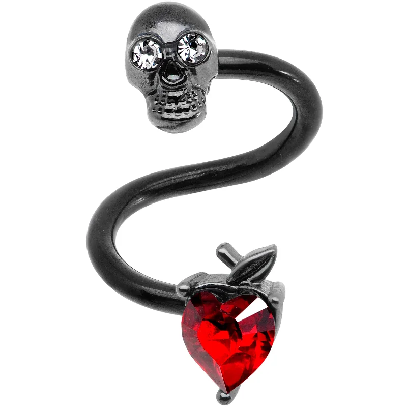 14 Gauge 1/2 Red CZ Gem Halloween Skull Spiral Twister Belly Ring