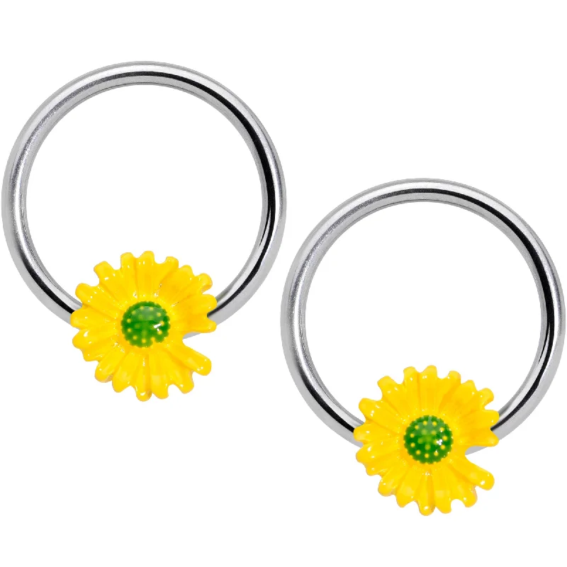 14 Gauge 1/2 Yellow Daisy BCR Captive Nipple Ring Set