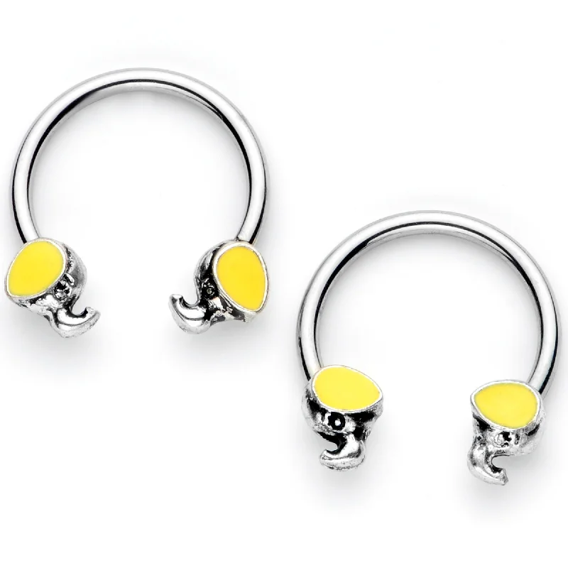 14 Gauge 1/2 Yellow End Elephant Horseshoe Nipple Ring Set