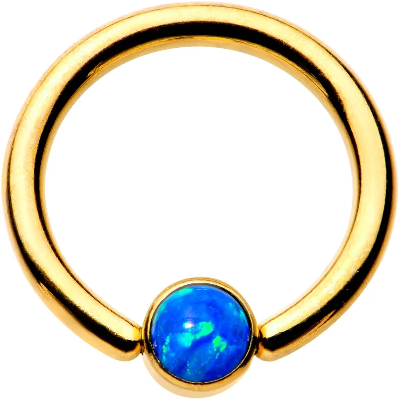 14 Gauge 3/8 Aqua 4mm Faux Opal Gold IP Disc BCR Captive Ring