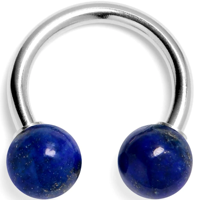 14 Gauge 3/8 Blue Lapis Natural Stone Horseshoe Circular Barbell