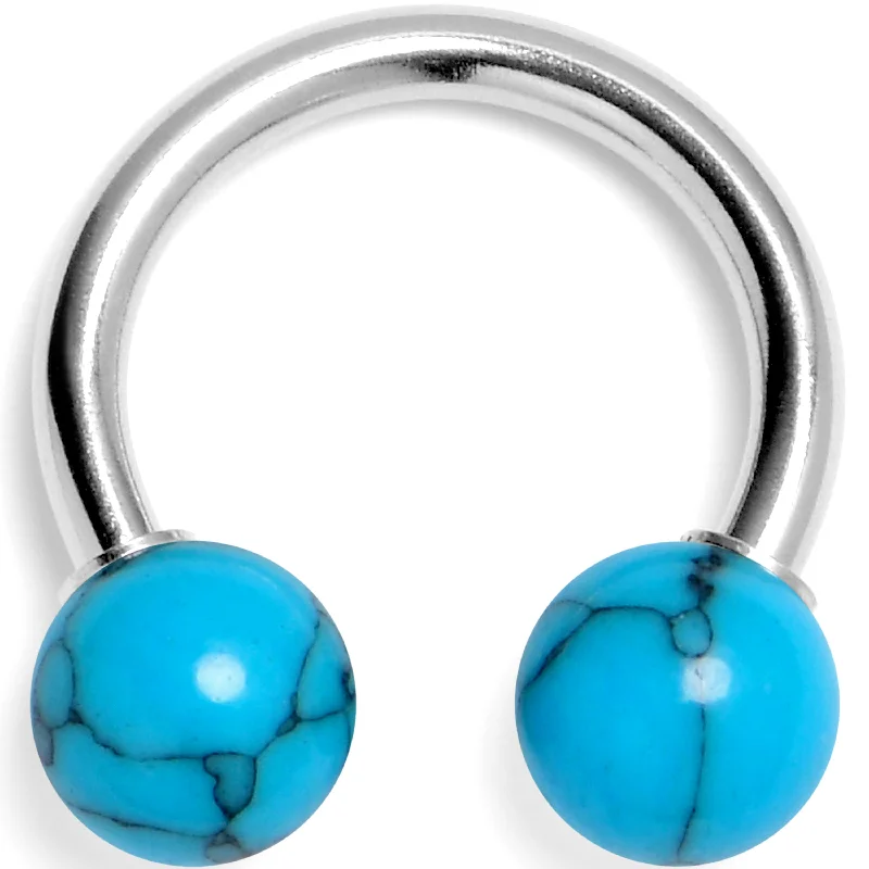 14 Gauge 3/8 Blue Turquoise Natural Stone Horseshoe Circular Barbell