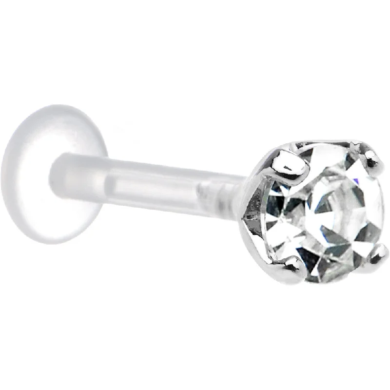 14 Gauge 3/8 Clear CZ Round Bioplast Tragus Labret Monroe