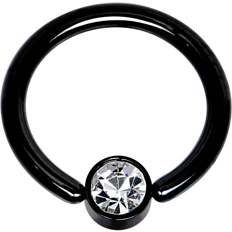 14 Gauge 3/8 Clear Gem 4mm Disc Black IP BCR Captive Ring