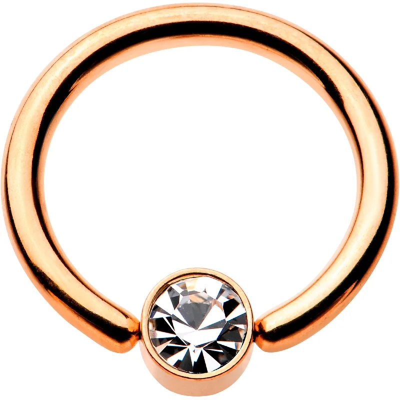 14 Gauge 3/8 Clear Gem 4mm Disc Rose Gold IP BCR Captive Ring