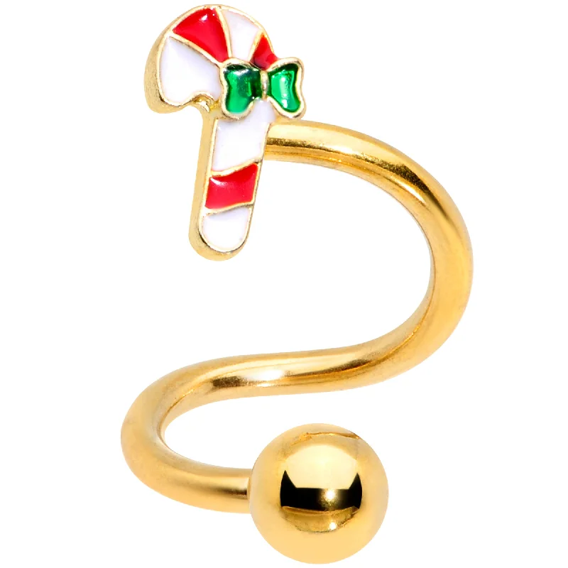 14 Gauge 3/8 Gold Tone Candy Cane Christmas Spiral Twister Belly Ring