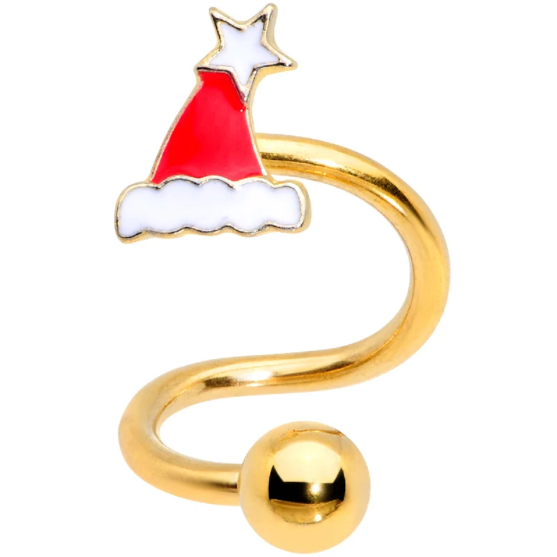 14 Gauge 3/8 Gold Tone Santa Hat Christmas Spiral Twister Belly Ring