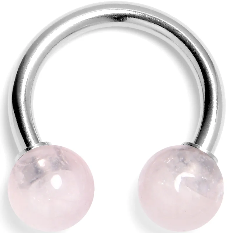 14 Gauge 3/8 Pink Crystal Natural Stone Horseshoe Circular Barbell