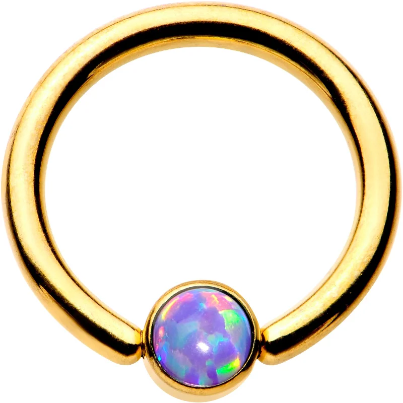 14 Gauge 3/8 Purple 4mm Faux Opal Gold IP Disc BCR Captive Ring