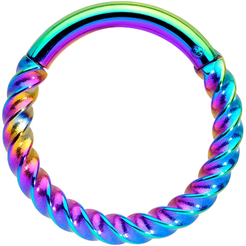 14 Gauge 3/8 Rainbow Twisted Elegance Cartilage Septum Clicker