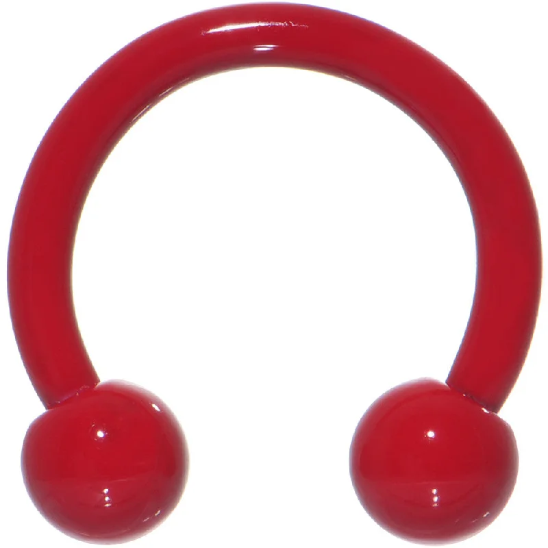 14 Gauge 3/8 Red Ceramic Coated Horseshoe Circular Barbell