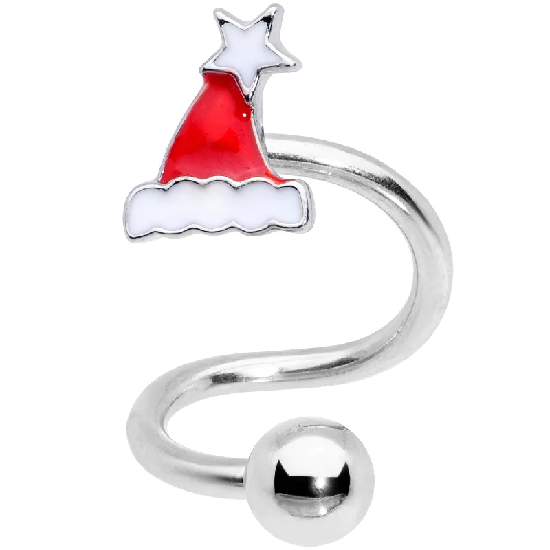 14 Gauge 3/8 Santa Hat Christmas Spiral Twister Belly Ring