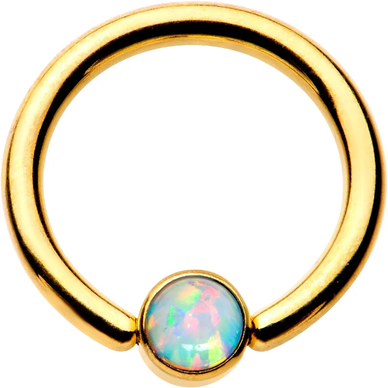 14 Gauge 3/8 White 4mm Faux Opal Gold IP Disc BCR Captive Ring