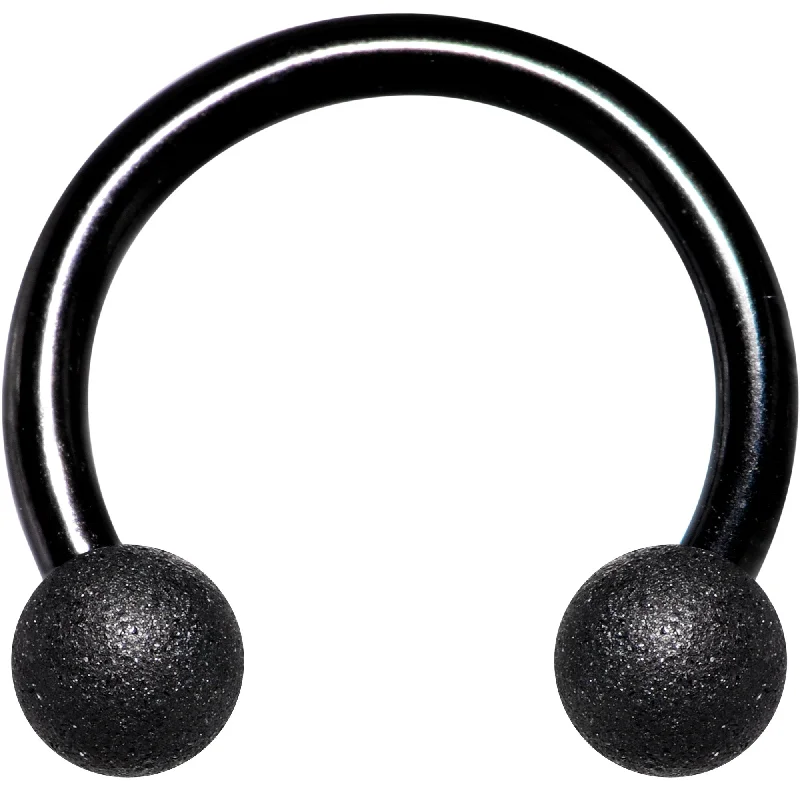 14 Gauge 7/16 Black Color PVD Textured Horseshoe Circular Barbell