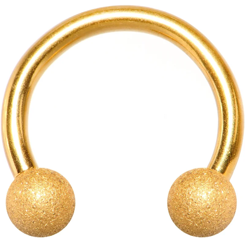 14 Gauge 7/16 Gold Color PVD Textured Horseshoe Circular Barbell