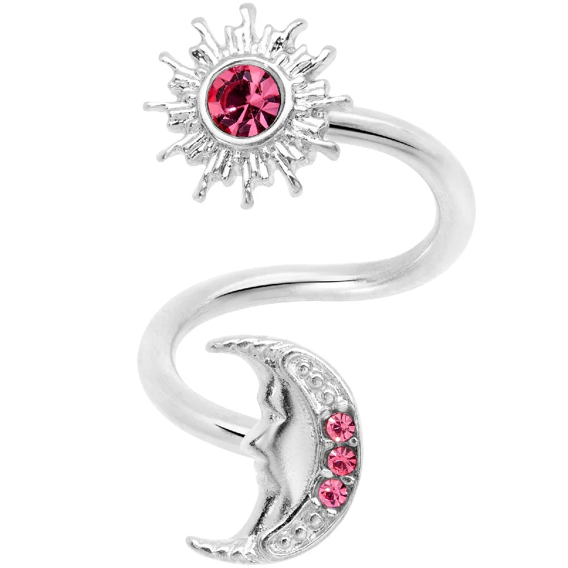 14 Gauge 7/16 Pink Gem Moon Spiral Twister Belly Ring