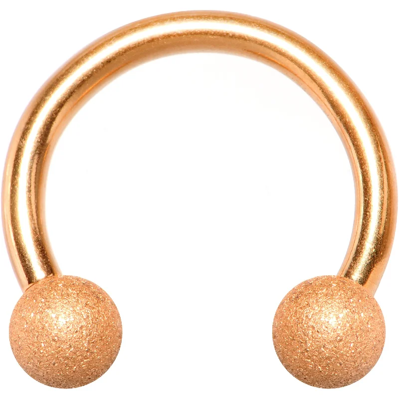 14 Gauge 7/16 Rose Gold Color PVD Textured Horseshoe Circular Barbell