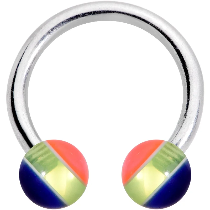 14 Gauge 7/16 Deco Stripe Acrylic Ball Horseshoe Circular Barbell