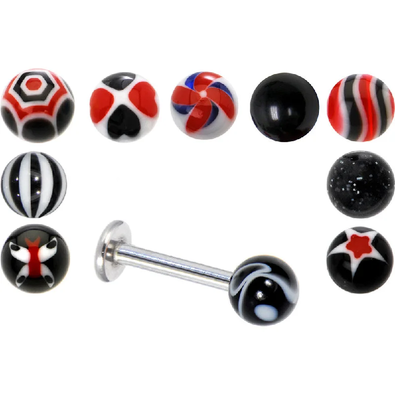 14 Gauge Black  10 Ball Interchangeable Labret Pack Set