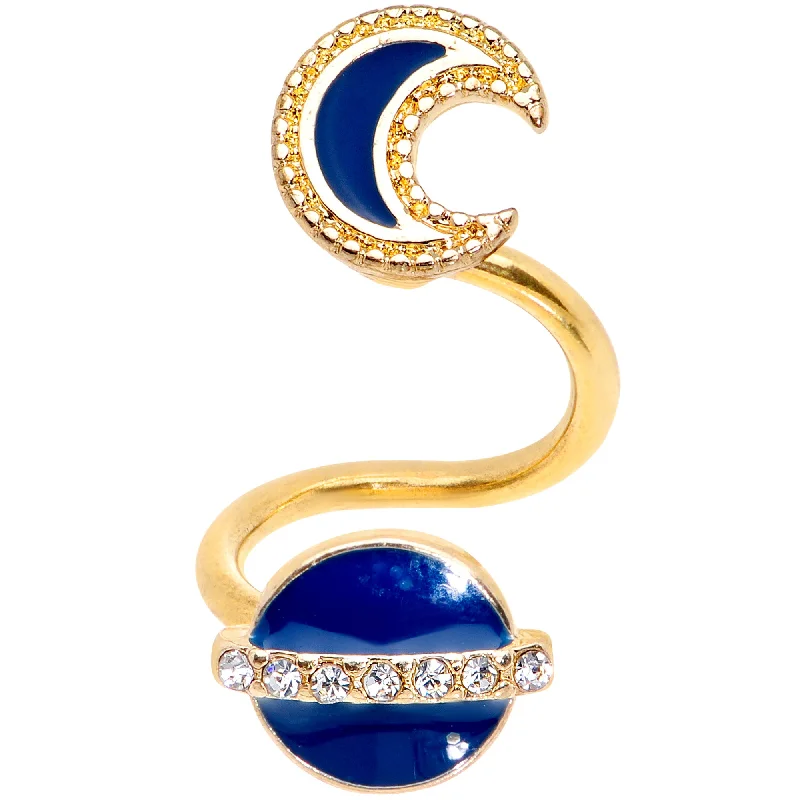 14 Gauge Clear Gem Gold Tone Planet Moon Spiral Twister Belly Ring