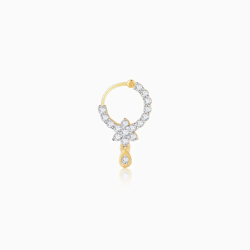 Gold Floral Dew Drop Diamond Nose Ring