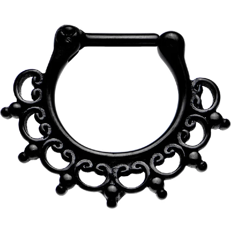 16 Gauge 1/4 Black IP Tribal Lace Fan Septum Clicker