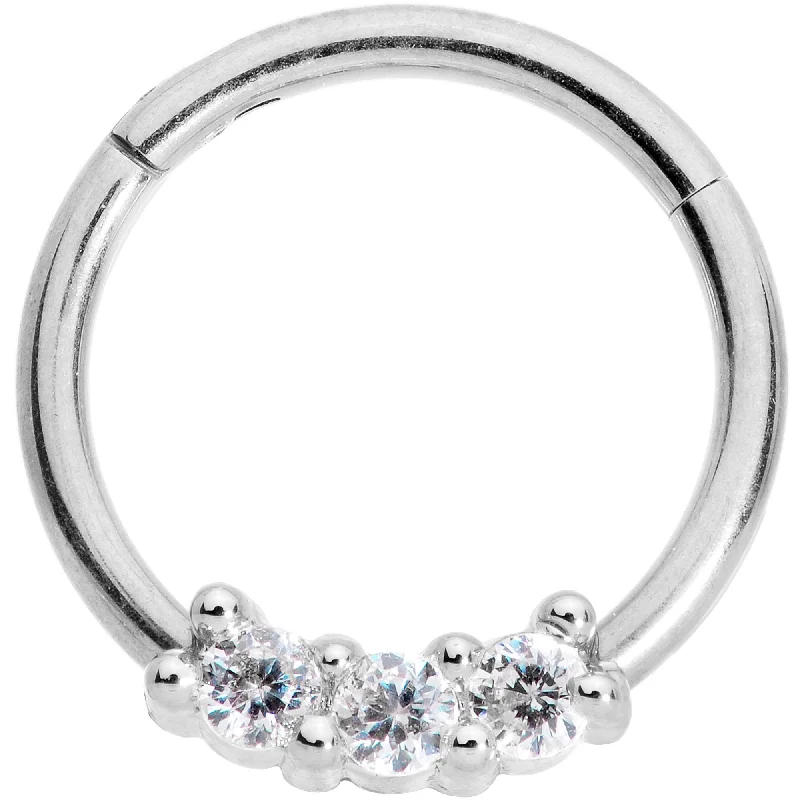 16 Gauge 3/8 Clear CZ Gem Trio Hinged Segment Ring