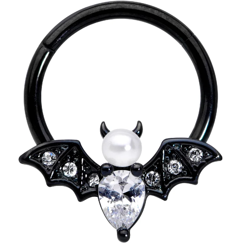 16 Gauge 3/8 Clear Gem Black Bat Halloween Hinged Segment Ring