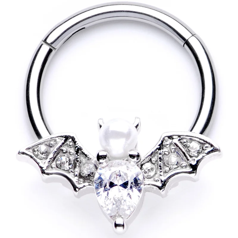 16 Gauge 3/8 Clear Gem Vampire Bat Halloween Hinged Segment Ring