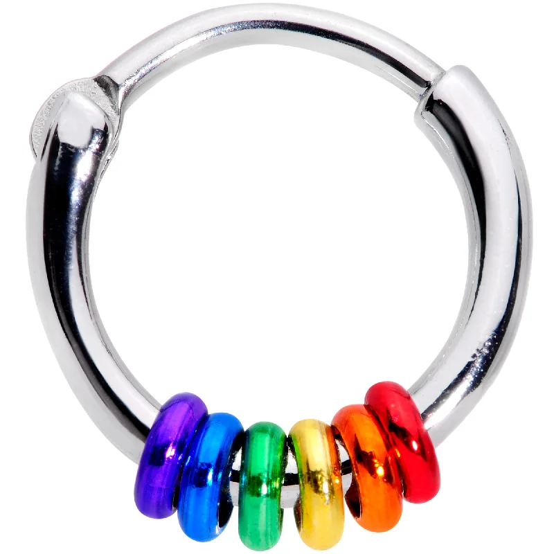 16 Gauge 3/8 Row of Rainbow Rings Gay Pride Septum Clicker