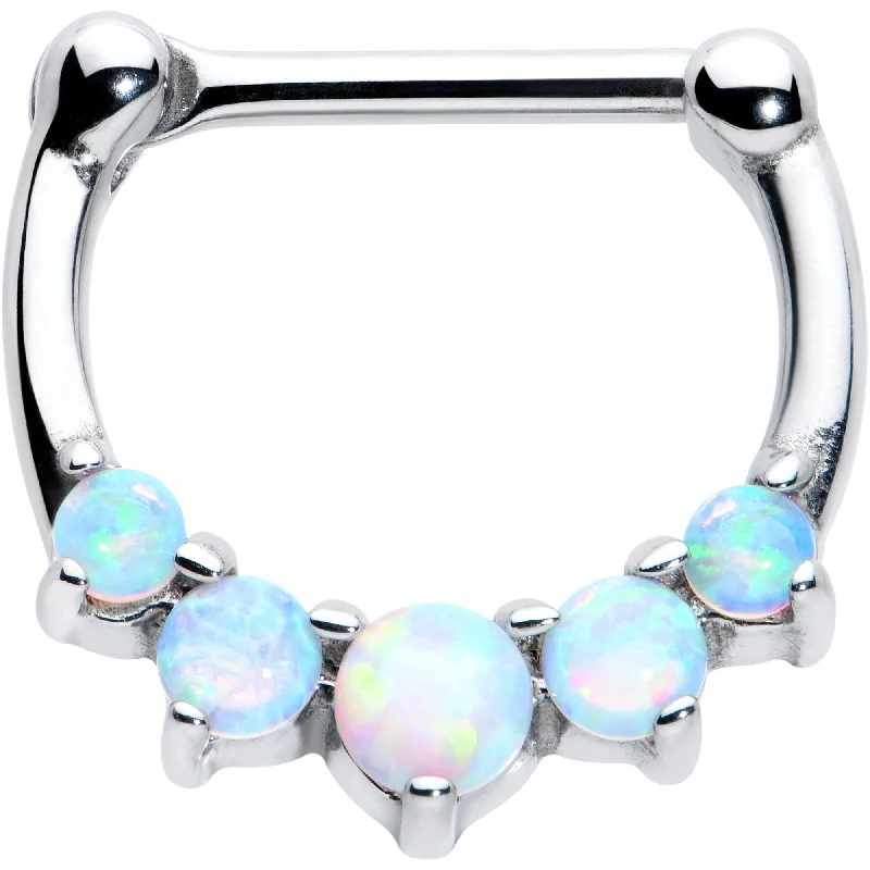 16 Gauge 1/4 White Synthetic Opal Steel Bar Simple Septum Clicker