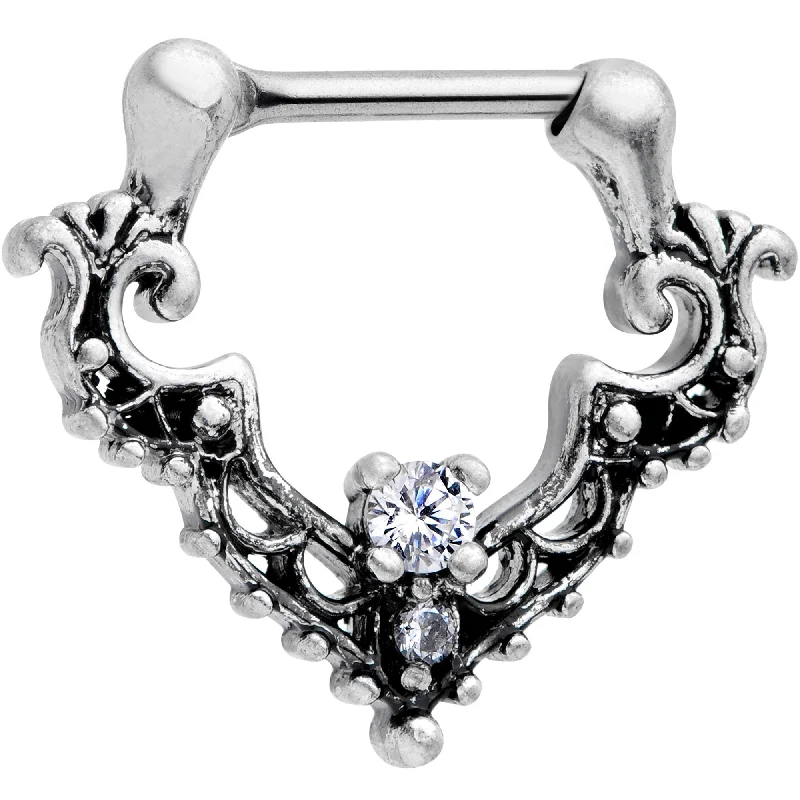 16 Gauge 5/16 Clear CZ Gem Abstract Bat Septum Clicker