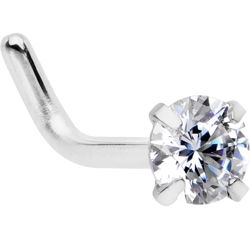 18 Gauge 1/4 Clear 3mm CZ Gem Steel L-Shape Nose Ring