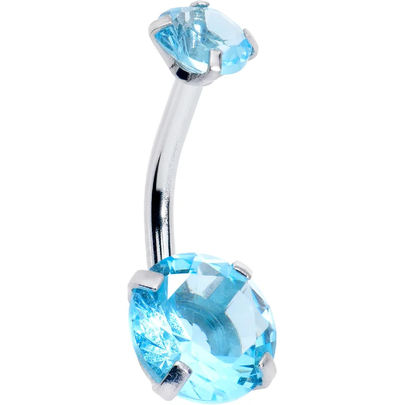 Aqua Blue Gem March Birthstone Double Mount Belly Ring