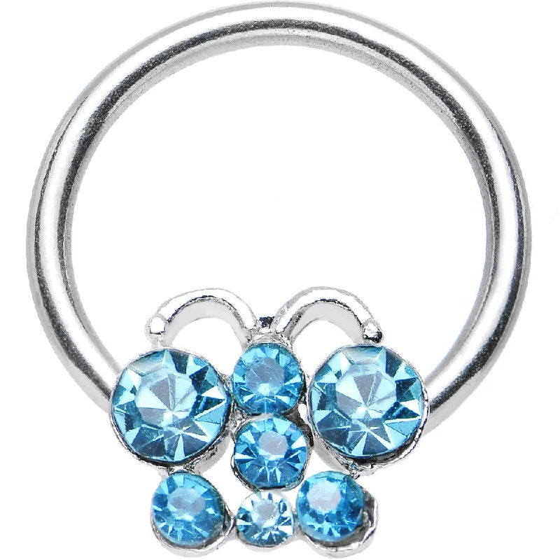 14 Gauge 7/16 Aqua Gem Brilliant Butterfly BCR Captive Ring