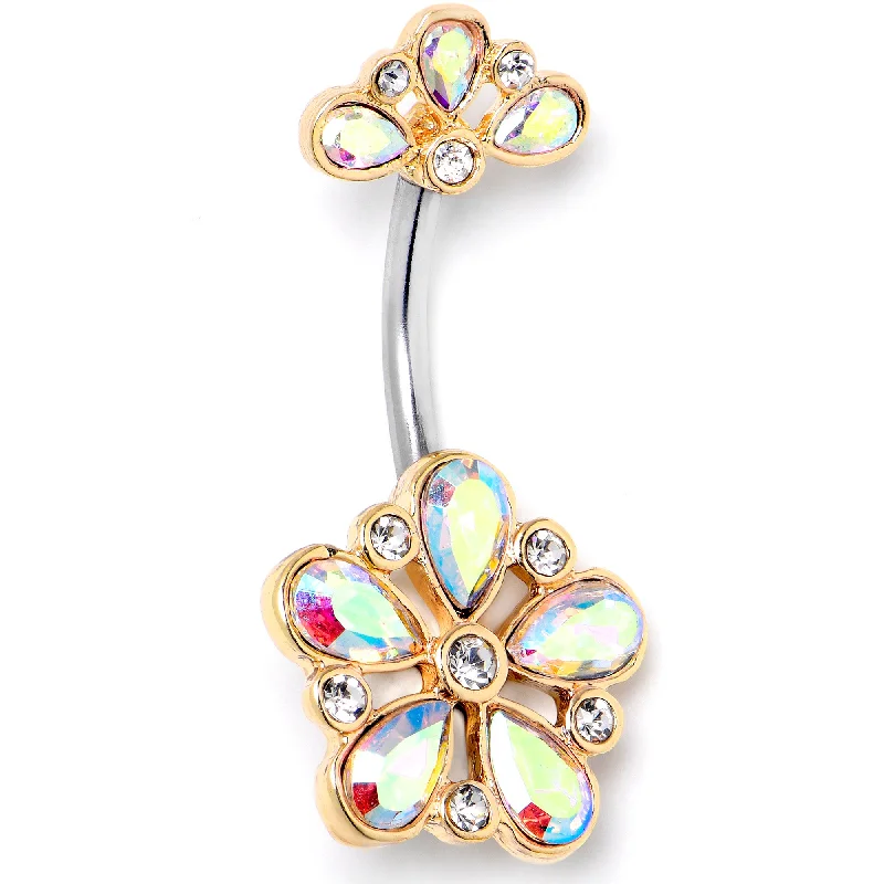 Aurora Clear Gem Filigree Flower Fantasy Double Mount Belly Ring