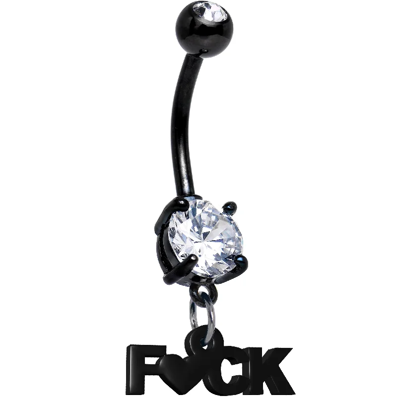 Black Double Gem F*CK Heart Dangle Belly Ring