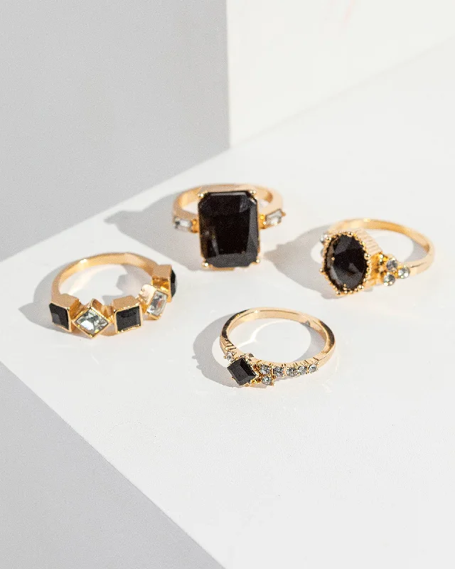 Black Geo Crystal Ring Pack