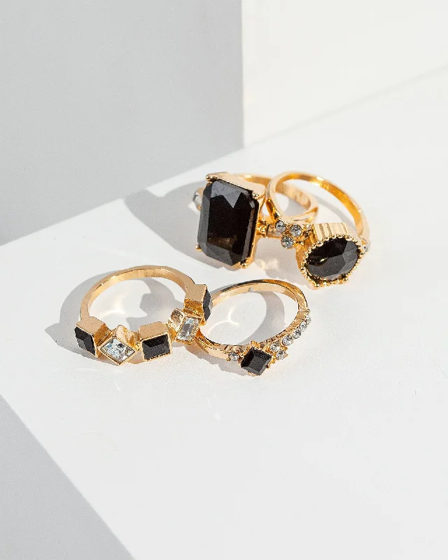 Black Geo Crystal Ring Pack