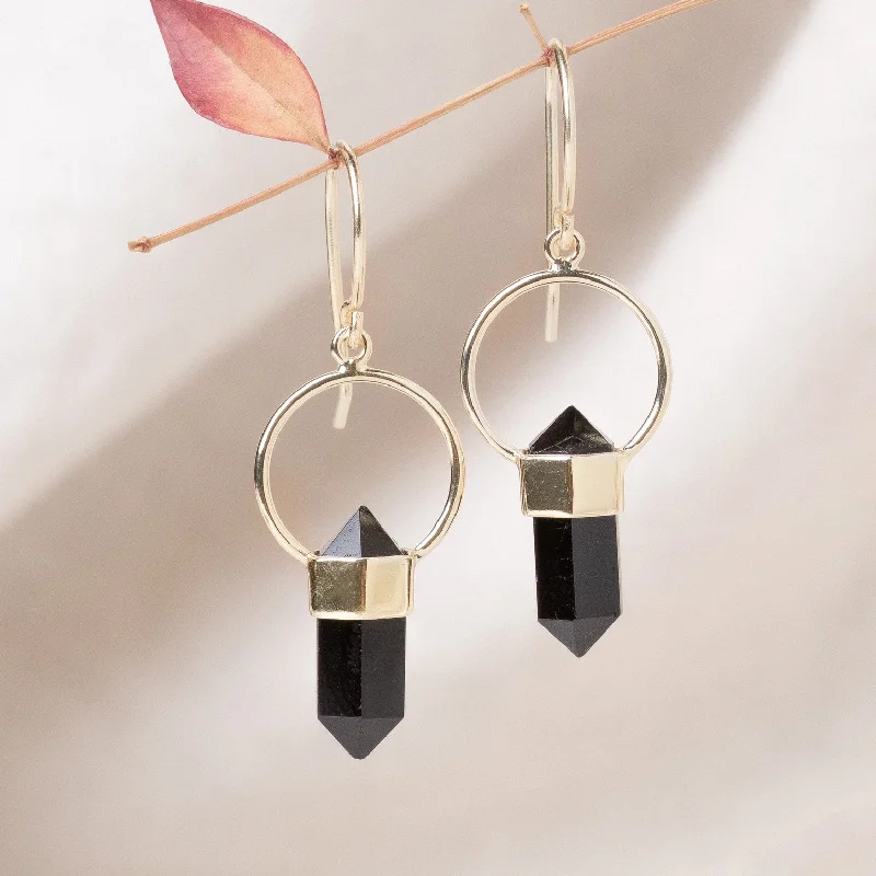 Black Tourmaline Crystal Point Earrings